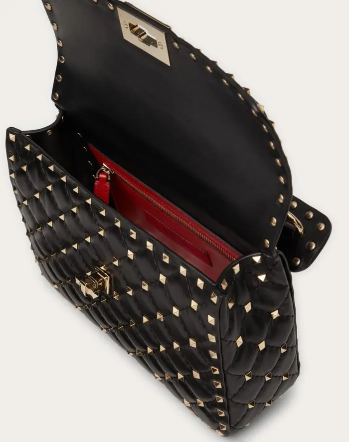 Valentino Shoulder Bags Woman Medium Nappa Rockstud Spike Bag For Woman In Black Black Valentino Shoulder Bags Woman Medium Nappa Rockstud Spike Bag For Woman In Black Black