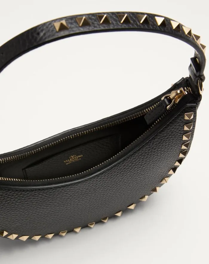 Valentino Shoulder Bags Woman Mini Rockstud Hobo Bag In Grainy Calfskin For Woman In Black Black Valentino Shoulder Bags Woman Mini Rockstud Hobo Bag In Grainy Calfskin For Woman In Black Black