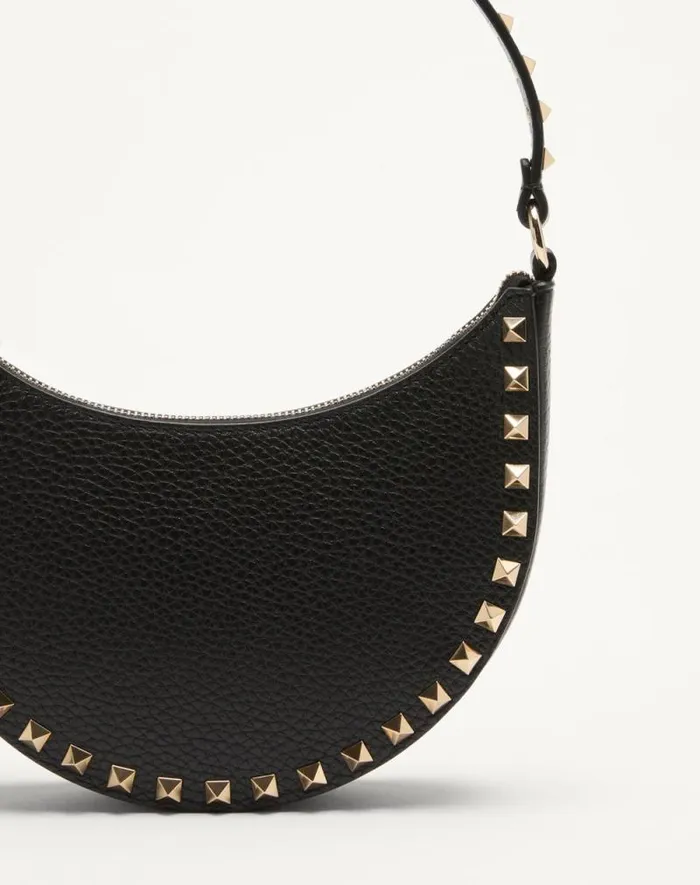 Valentino Shoulder Bags Woman Mini Rockstud Hobo Bag In Grainy Calfskin For Woman In Black Black Valentino Shoulder Bags Woman Mini Rockstud Hobo Bag In Grainy Calfskin For Woman In Black Black