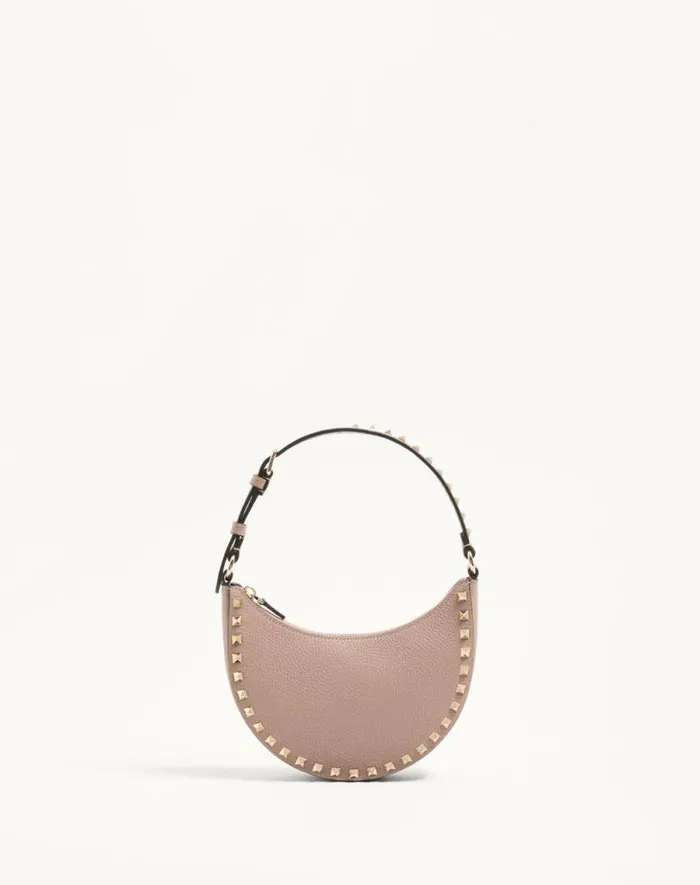 Valentino Shoulder Bags Woman Mini Rockstud Hobo Bag In Grainy Calfskin For Woman In Black Black Valentino Shoulder Bags Woman Mini Rockstud Hobo Bag In Grainy Calfskin For Woman In Black Black