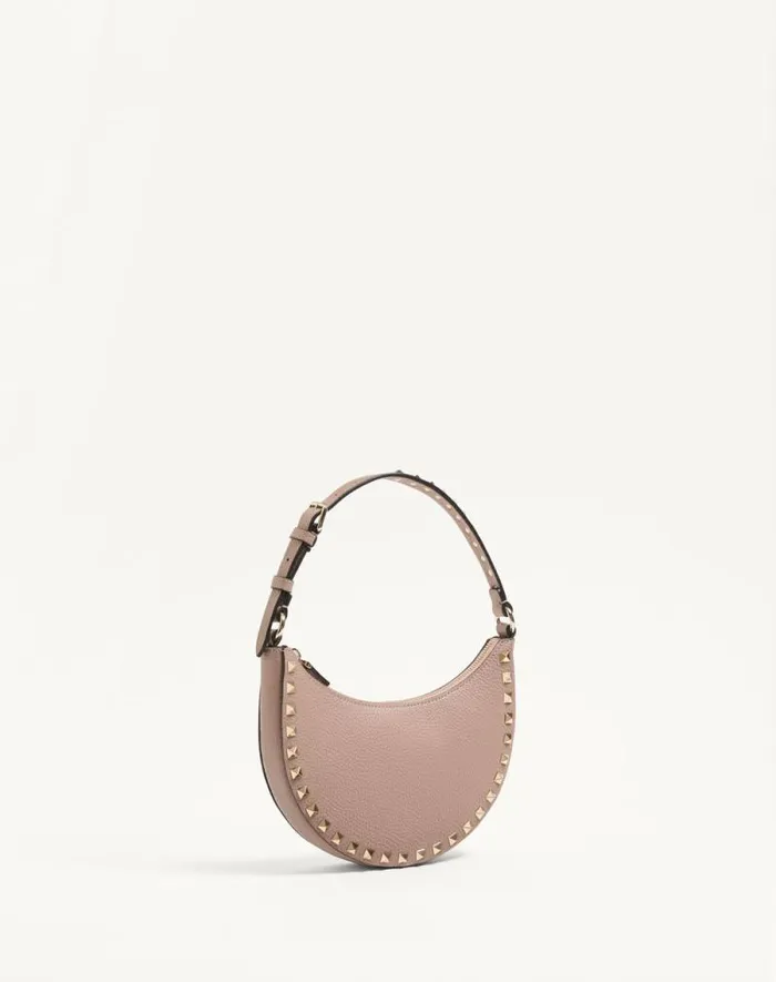 Valentino Shoulder Bags Woman Mini Rockstud Hobo Bag In Grainy Calfskin For Woman In Black Black Valentino Shoulder Bags Woman Mini Rockstud Hobo Bag In Grainy Calfskin For Woman In Black Black