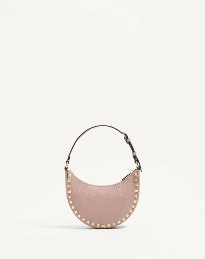 Valentino Shoulder Bags Woman Mini Rockstud Hobo Bag In Grainy Calfskin For Woman In Black Black Valentino Shoulder Bags Woman Mini Rockstud Hobo Bag In Grainy Calfskin For Woman In Black Black