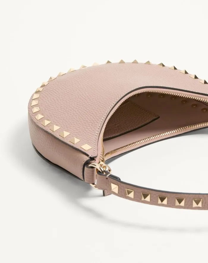 Valentino Shoulder Bags Woman Mini Rockstud Hobo Bag In Grainy Calfskin For Woman In Black Black Valentino Shoulder Bags Woman Mini Rockstud Hobo Bag In Grainy Calfskin For Woman In Black Black
