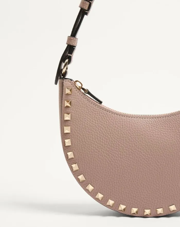 Valentino Shoulder Bags Woman Mini Rockstud Hobo Bag In Grainy Calfskin For Woman In Black Black Valentino Shoulder Bags Woman Mini Rockstud Hobo Bag In Grainy Calfskin For Woman In Black Black