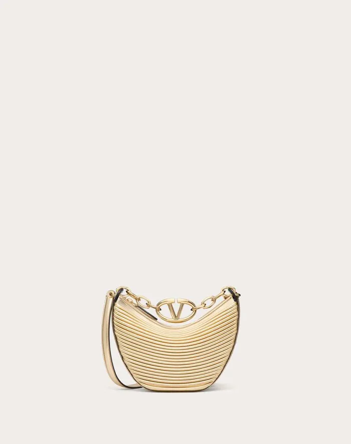 Valentino Shoulder Bags Woman Mini Vlogo Moon Hobo Bag In Metalliceffect Nappa Leather With Chain For Woman In Gold Gold Valentino Shoulder Bags Woman Mini Vlogo Moon Hobo Bag In Metalliceffect Nappa Leather With Chain For Woman In Gold Gold
