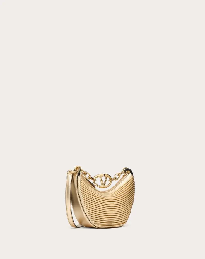 Valentino Shoulder Bags Woman Mini Vlogo Moon Hobo Bag In Metalliceffect Nappa Leather With Chain For Woman In Gold Gold Valentino Shoulder Bags Woman Mini Vlogo Moon Hobo Bag In Metalliceffect Nappa Leather With Chain For Woman In Gold Gold