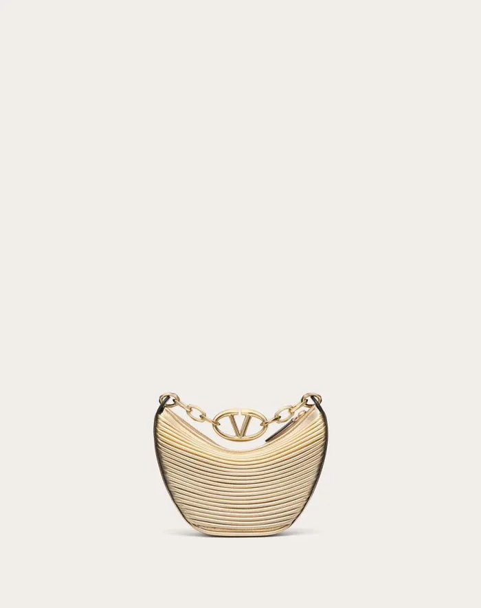 Valentino Shoulder Bags Woman Mini Vlogo Moon Hobo Bag In Metalliceffect Nappa Leather With Chain For Woman In Gold Gold Valentino Shoulder Bags Woman Mini Vlogo Moon Hobo Bag In Metalliceffect Nappa Leather With Chain For Woman In Gold Gold