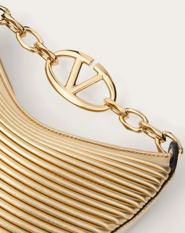 Valentino Shoulder Bags Woman Mini Vlogo Moon Hobo Bag In Metalliceffect Nappa Leather With Chain For Woman In Gold Gold Valentino Shoulder Bags Woman Mini Vlogo Moon Hobo Bag In Metalliceffect Nappa Leather With Chain For Woman In Gold Gold
