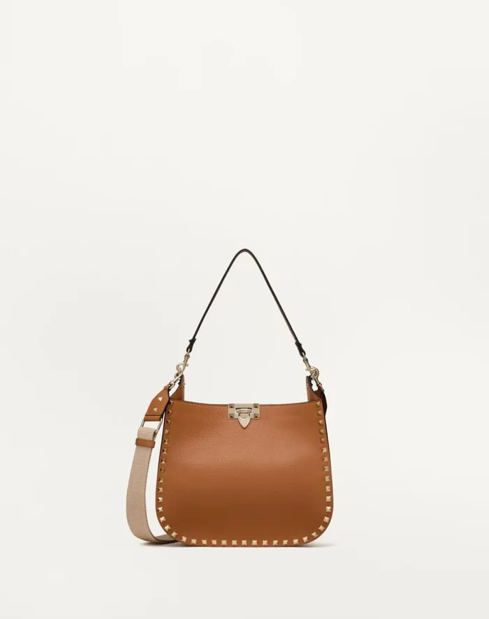 Valentino Shoulder Bags Woman Rockstud Grainy Calfskin Hobo Bag For Woman In Beige Beige Valentino Shoulder Bags Woman Rockstud Grainy Calfskin Hobo Bag For Woman In Beige Beige