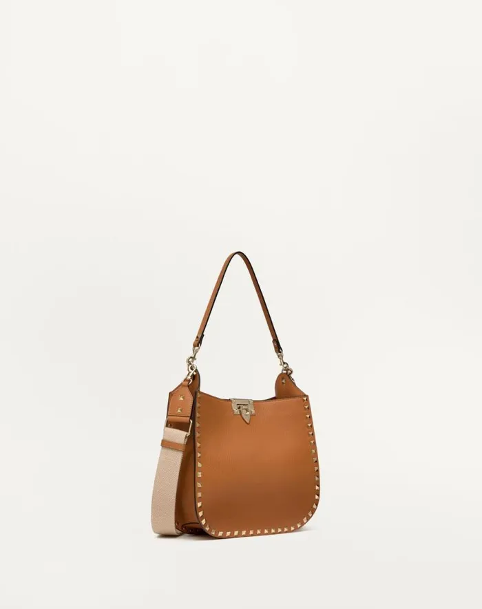 Valentino Shoulder Bags Woman Rockstud Grainy Calfskin Hobo Bag For Woman In Beige Beige Valentino Shoulder Bags Woman Rockstud Grainy Calfskin Hobo Bag For Woman In Beige Beige