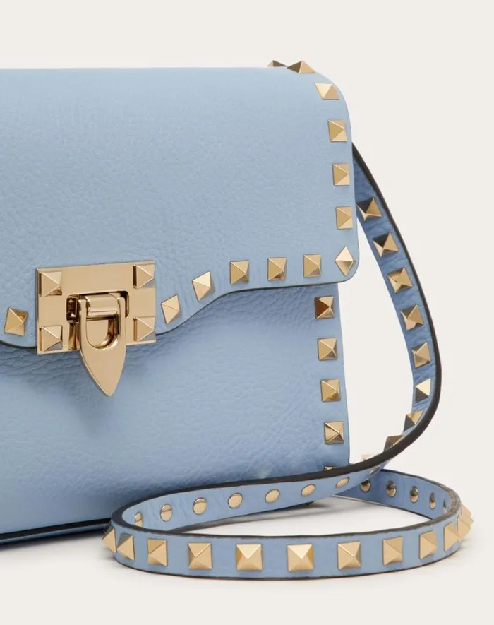Valentino Shoulder Bags Woman Small Rockstud Grainy Calfskin Crossbody Bag For Woman In Azure Azure