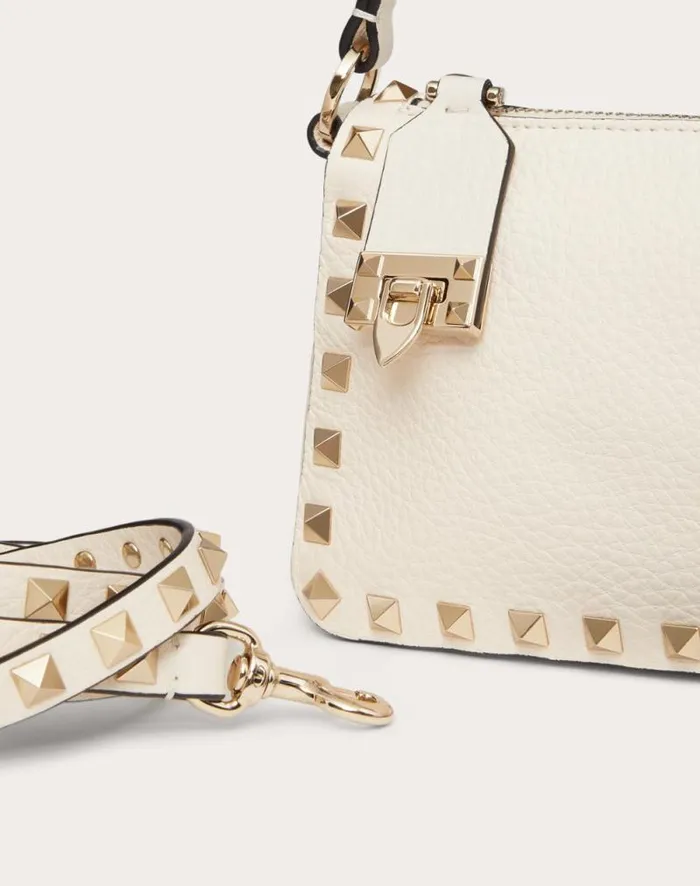Valentino Shoulder Bags Woman Small Rockstud Grainy Calfskin Crossbody Bag For Woman In Light Ivory Light Ivory Valentino Shoulder Bags Woman Small Rockstud Grainy Calfskin Crossbody Bag For Woman In Light Ivory Light Ivory