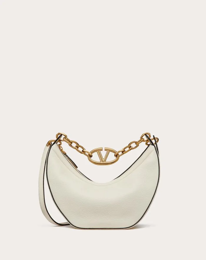 Valentino Shoulder Bags Woman Small Vlogo Moon Hobo Bag In Grainy Calfskin With Chain For Woman In Ivory Ivory Valentino Shoulder Bags Woman Small Vlogo Moon Hobo Bag In Grainy Calfskin With Chain For Woman In Ivory Ivory