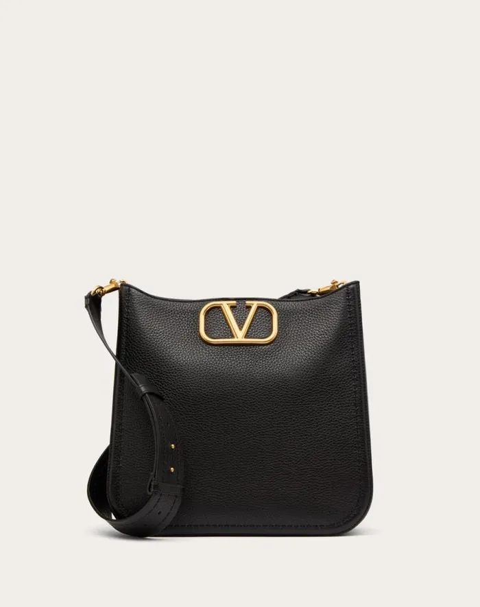 Valentino Shoulder Bags Woman Valentino Garavani Alltime Hobo Bag In Grainy Calfskin For Woman In Black Black Valentino Shoulder Bags Woman Valentino Garavani Alltime Hobo Bag In Grainy Calfskin For Woman In Black Black