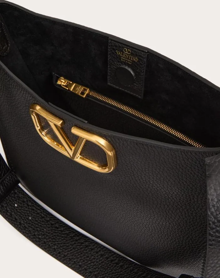 Valentino Shoulder Bags Woman Valentino Garavani Alltime Hobo Bag In Grainy Calfskin For Woman In Black Black Valentino Shoulder Bags Woman Valentino Garavani Alltime Hobo Bag In Grainy Calfskin For Woman In Black Black