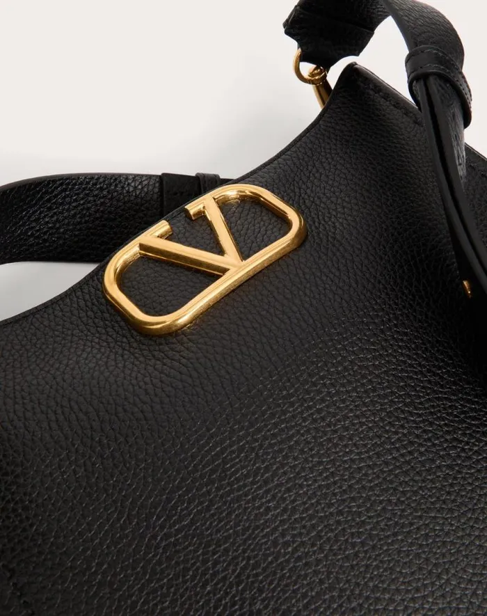 Valentino Shoulder Bags Woman Valentino Garavani Alltime Hobo Bag In Grainy Calfskin For Woman In Black Black Valentino Shoulder Bags Woman Valentino Garavani Alltime Hobo Bag In Grainy Calfskin For Woman In Black Black