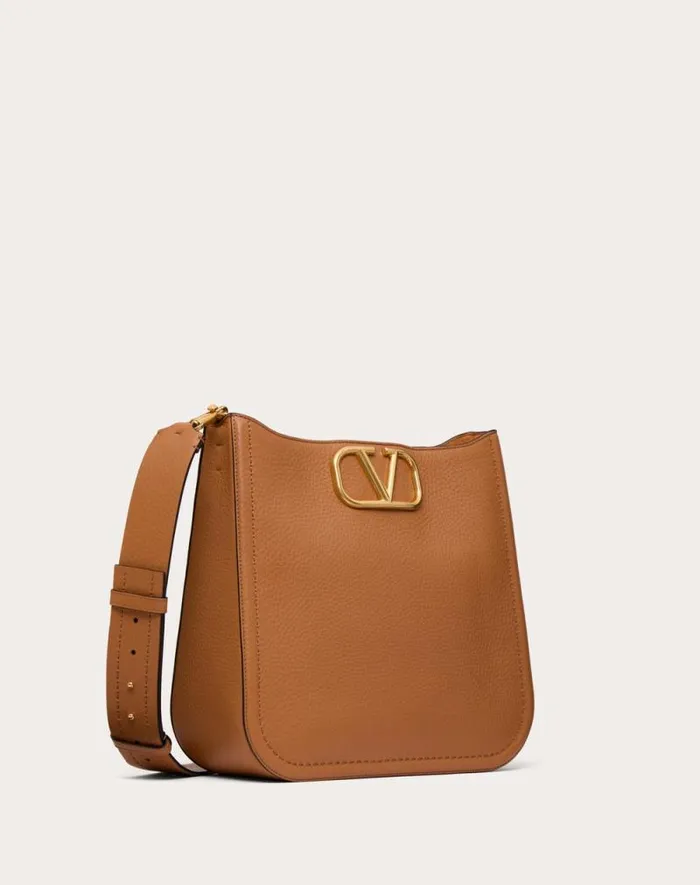 Valentino Shoulder Bags Woman Valentino Garavani Alltime Hobo Bag In Grainy Calfskin For Woman In Black Black Valentino Shoulder Bags Woman Valentino Garavani Alltime Hobo Bag In Grainy Calfskin For Woman In Black Black
