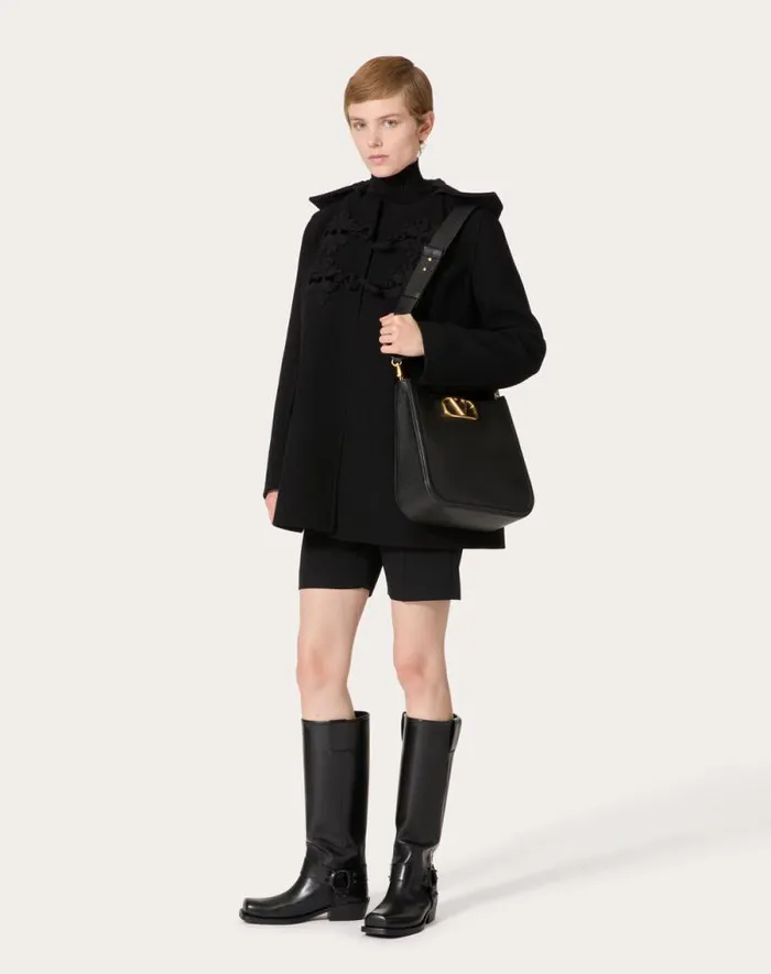 Valentino Shoulder Bags Woman Valentino Garavani Alltime Hobo Bag In Grainy Calfskin For Woman In Black Black Valentino Shoulder Bags Woman Valentino Garavani Alltime Hobo Bag In Grainy Calfskin For Woman In Black Black