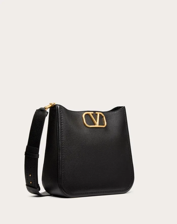 Valentino Shoulder Bags Woman Valentino Garavani Alltime Hobo Bag In Grainy Calfskin For Woman In Black Black Valentino Shoulder Bags Woman Valentino Garavani Alltime Hobo Bag In Grainy Calfskin For Woman In Black Black