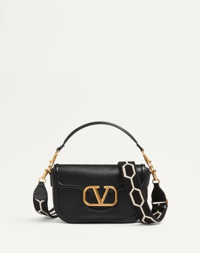 Valentino Shoulder Bags Woman Valentino Garavani Alltime Shoulder Bag In Grainy Calfskin With Jacquard Ribbon Strap For Woman In Blackwhite Blackwhite Valentino Shoulder Bags Woman Valentino Garavani Alltime Shoulder Bag In Grainy Calfskin With Jacquard Ribbon Strap For Woman In Blackwhite Blackwhite
