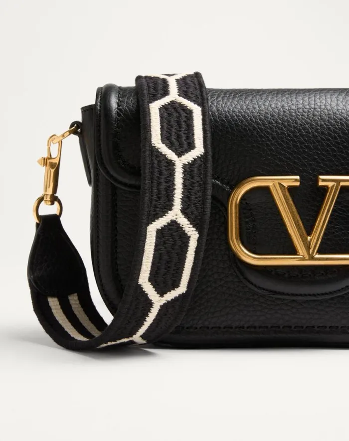 Valentino Shoulder Bags Woman Valentino Garavani Alltime Shoulder Bag In Grainy Calfskin With Jacquard Ribbon Strap For Woman In Blackwhite Blackwhite Valentino Shoulder Bags Woman Valentino Garavani Alltime Shoulder Bag In Grainy Calfskin With Jacquard Ribbon Strap For Woman In Blackwhite Blackwhite