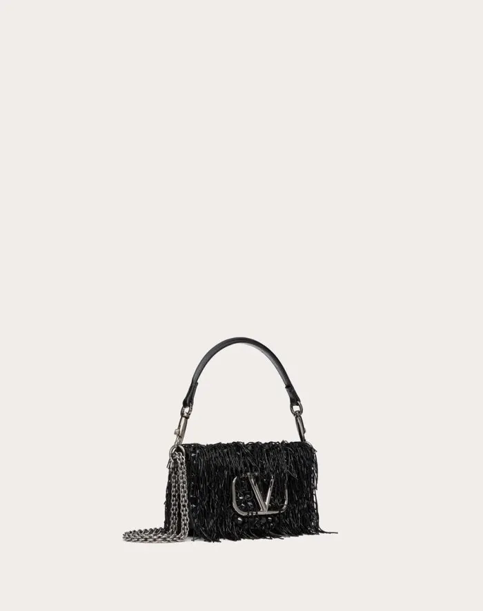 Valentino Shoulder Bags Woman Valentino Garavani Loc Small Embroidered Shoulder Bag For Woman In Black Black Valentino Shoulder Bags Woman Valentino Garavani Loc Small Embroidered Shoulder Bag For Woman In Black Black