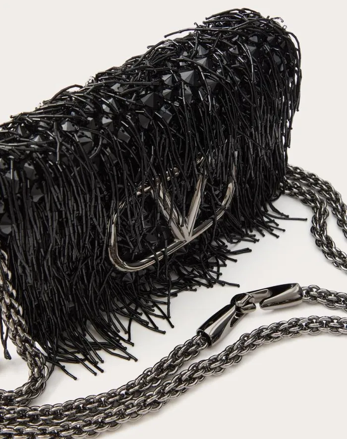 Valentino Shoulder Bags Woman Valentino Garavani Loc Small Embroidered Shoulder Bag For Woman In Black Black Valentino Shoulder Bags Woman Valentino Garavani Loc Small Embroidered Shoulder Bag For Woman In Black Black