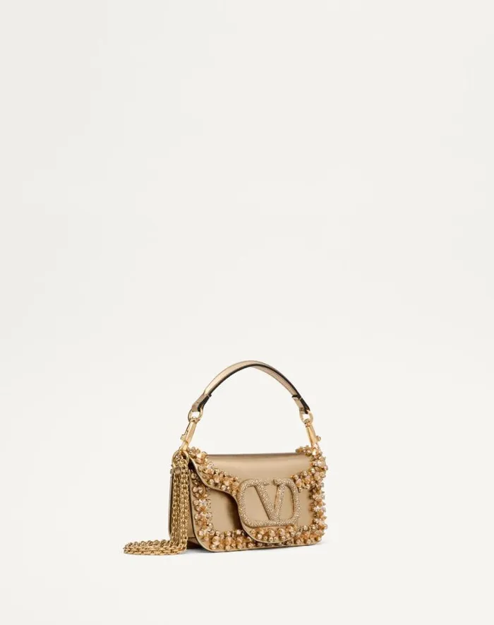 Valentino Shoulder Bags Woman Valentino Garavani Loc Small Embroidered Shoulder Bag For Woman In Crystalgold Crystalgold Valentino Shoulder Bags Woman Valentino Garavani Loc Small Embroidered Shoulder Bag For Woman In Crystalgold Crystalgold