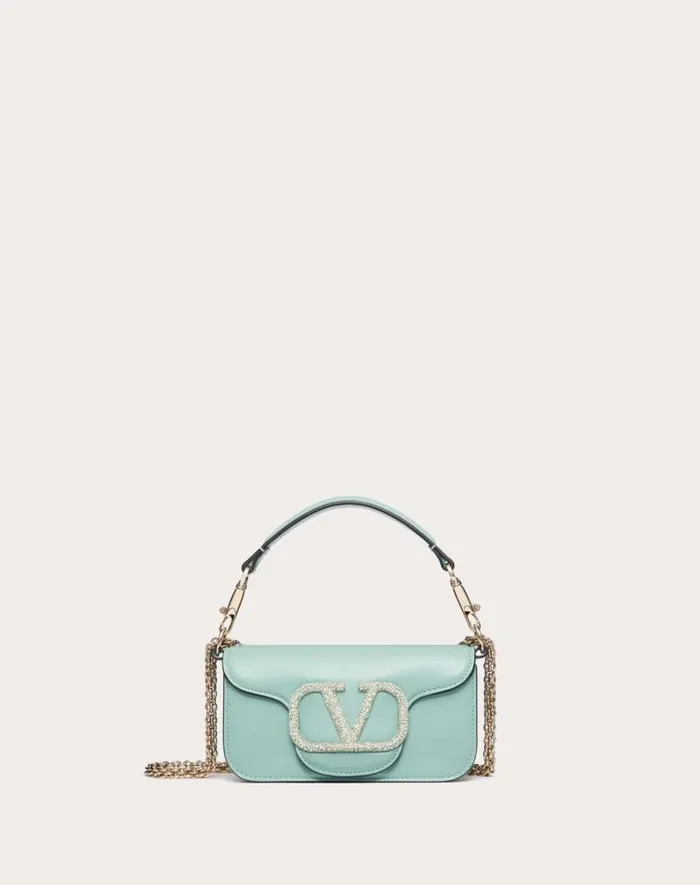 Valentino Shoulder Bags Woman Valentino Garavani Loc Small Shoulder Bag With Jewel Logo For Woman In Water Lilac Water Lilac