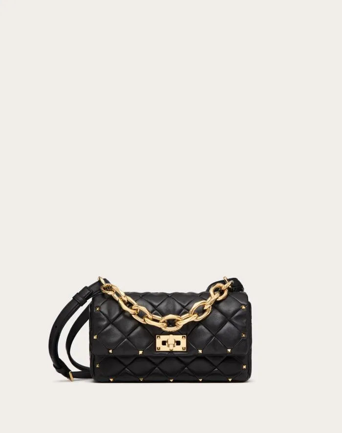 Valentino Shoulder Bags Woman Valentino Garavani Rockstud Spike In Nappa Patchwork For Woman In Black Black Valentino Shoulder Bags Woman Valentino Garavani Rockstud Spike In Nappa Patchwork For Woman In Black Black