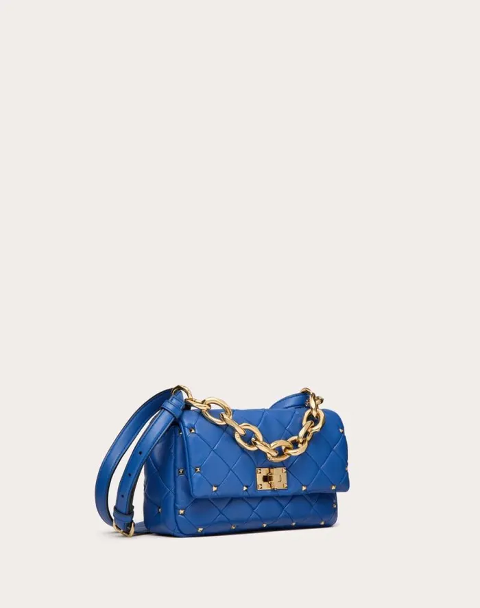 Valentino Shoulder Bags Woman Valentino Garavani Rockstud Spike In Nappa Patchwork For Woman In Riverside Blu Riverside Blu Valentino Shoulder Bags Woman Valentino Garavani Rockstud Spike In Nappa Patchwork For Woman In Riverside Blu Riverside Blu