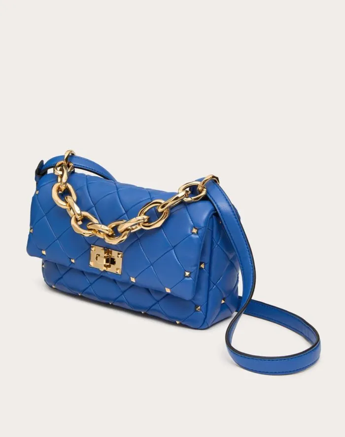 Valentino Shoulder Bags Woman Valentino Garavani Rockstud Spike In Nappa Patchwork For Woman In Riverside Blu Riverside Blu Valentino Shoulder Bags Woman Valentino Garavani Rockstud Spike In Nappa Patchwork For Woman In Riverside Blu Riverside Blu