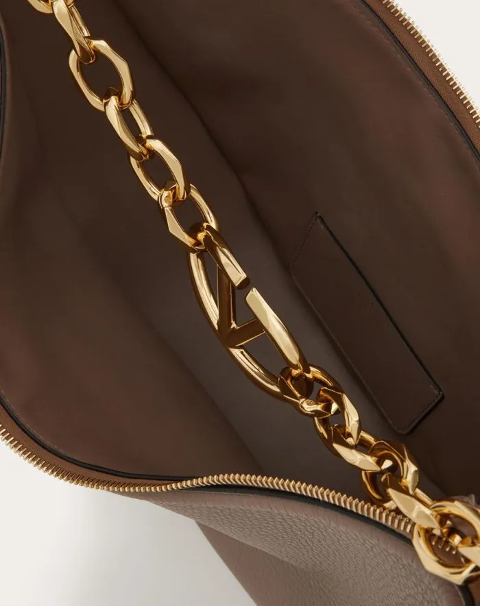 Valentino Shoulder Bags Woman Vlogo Moon Medium Grainy Calfskin Hobo Bag With Chain For Woman In Clay Clay Valentino Shoulder Bags Woman Vlogo Moon Medium Grainy Calfskin Hobo Bag With Chain For Woman In Clay Clay