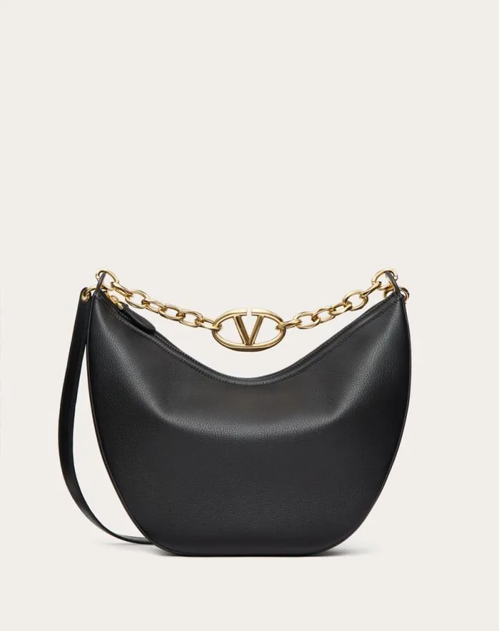 Valentino Shoulder Bags Woman Vlogo Moon Medium Grainy Calfskin Hobo Bag With Chain For Woman In Dark Red Dark Red Valentino Shoulder Bags Woman Vlogo Moon Medium Grainy Calfskin Hobo Bag With Chain For Woman In Dark Red Dark Red