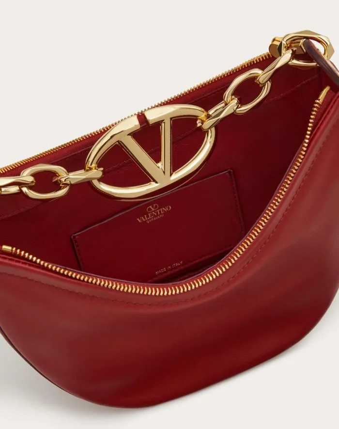 Valentino Shoulder Bags Woman Vlogo Moon Mini Hobo Bag In Nappa Leather With Chain For Woman In Camellia Camellia Valentino Shoulder Bags Woman Vlogo Moon Mini Hobo Bag In Nappa Leather With Chain For Woman In Camellia Camellia
