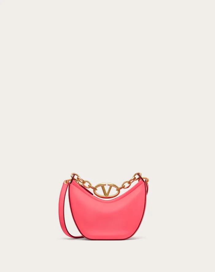 Valentino Shoulder Bags Woman Vlogo Moon Mini Hobo Bag In Nappa Leather With Chain For Woman In Camellia Camellia Valentino Shoulder Bags Woman Vlogo Moon Mini Hobo Bag In Nappa Leather With Chain For Woman In Camellia Camellia