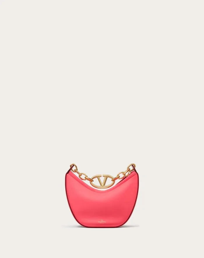 Valentino Shoulder Bags Woman Vlogo Moon Mini Hobo Bag In Nappa Leather With Chain For Woman In Camellia Camellia Valentino Shoulder Bags Woman Vlogo Moon Mini Hobo Bag In Nappa Leather With Chain For Woman In Camellia Camellia