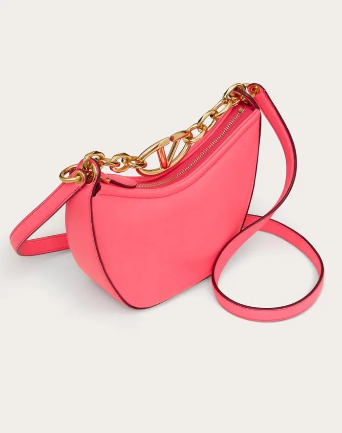 Valentino Shoulder Bags Woman Vlogo Moon Mini Hobo Bag In Nappa Leather With Chain For Woman In Camellia Camellia Valentino Shoulder Bags Woman Vlogo Moon Mini Hobo Bag In Nappa Leather With Chain For Woman In Camellia Camellia