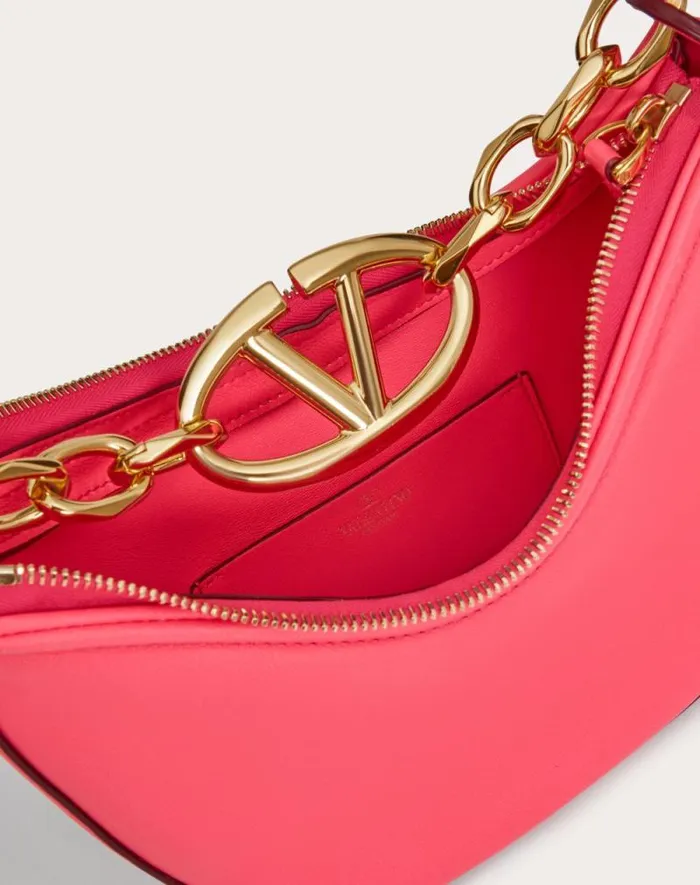 Valentino Shoulder Bags Woman Vlogo Moon Mini Hobo Bag In Nappa Leather With Chain For Woman In Camellia Camellia Valentino Shoulder Bags Woman Vlogo Moon Mini Hobo Bag In Nappa Leather With Chain For Woman In Camellia Camellia
