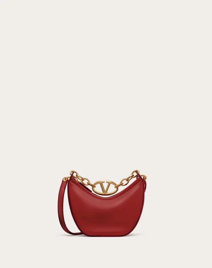 Valentino Shoulder Bags Woman Vlogo Moon Mini Hobo Bag In Nappa Leather With Chain For Woman In Camellia Camellia Valentino Shoulder Bags Woman Vlogo Moon Mini Hobo Bag In Nappa Leather With Chain For Woman In Camellia Camellia