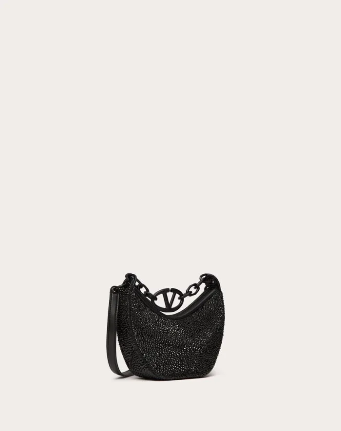 Valentino Shoulder Bags Woman Vlogo Moon Mini Hobo Bag With Rhinestones For Woman In Black Black Valentino Shoulder Bags Woman Vlogo Moon Mini Hobo Bag With Rhinestones For Woman In Black Black