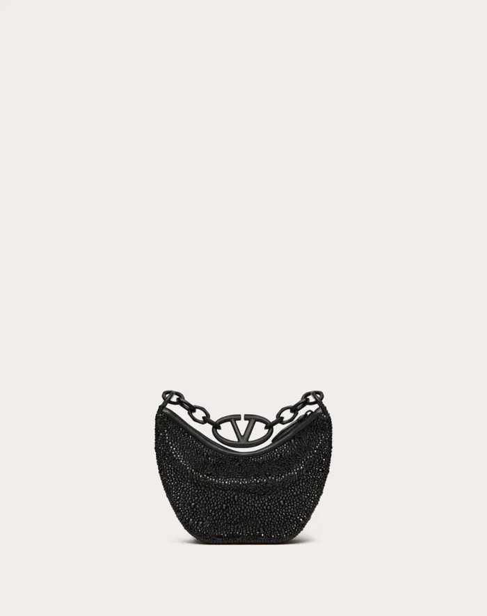 Valentino Shoulder Bags Woman Vlogo Moon Mini Hobo Bag With Rhinestones For Woman In Black Black Valentino Shoulder Bags Woman Vlogo Moon Mini Hobo Bag With Rhinestones For Woman In Black Black
