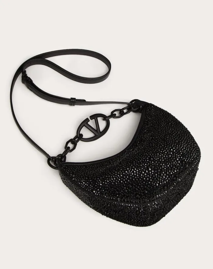 Valentino Shoulder Bags Woman Vlogo Moon Mini Hobo Bag With Rhinestones For Woman In Black Black Valentino Shoulder Bags Woman Vlogo Moon Mini Hobo Bag With Rhinestones For Woman In Black Black