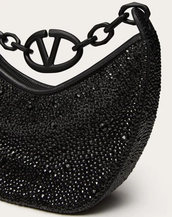 Valentino Shoulder Bags Woman Vlogo Moon Mini Hobo Bag With Rhinestones For Woman In Black Black Valentino Shoulder Bags Woman Vlogo Moon Mini Hobo Bag With Rhinestones For Woman In Black Black