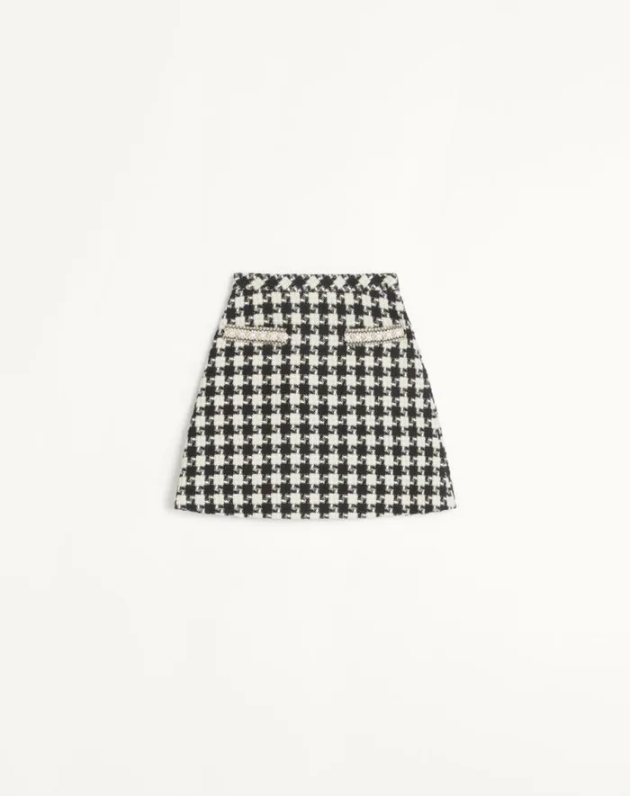 Valentino Skirts Woman Embroidered Damier Light Tweed Skirt For Woman In Ivoryblack Ivoryblack