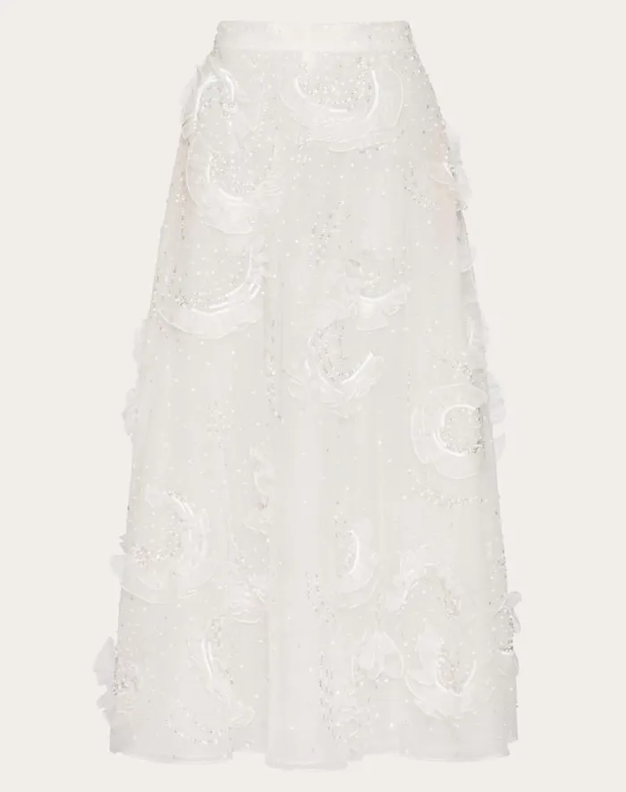 Valentino Skirts Woman Midi Skirt In Embroidered Organza For Woman In Ivory Ivory Valentino Skirts Woman Midi Skirt In Embroidered Organza For Woman In Ivory Ivory