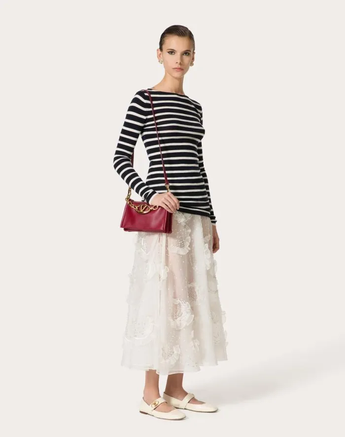 Valentino Skirts Woman Midi Skirt In Embroidered Organza For Woman In Ivory Ivory Valentino Skirts Woman Midi Skirt In Embroidered Organza For Woman In Ivory Ivory