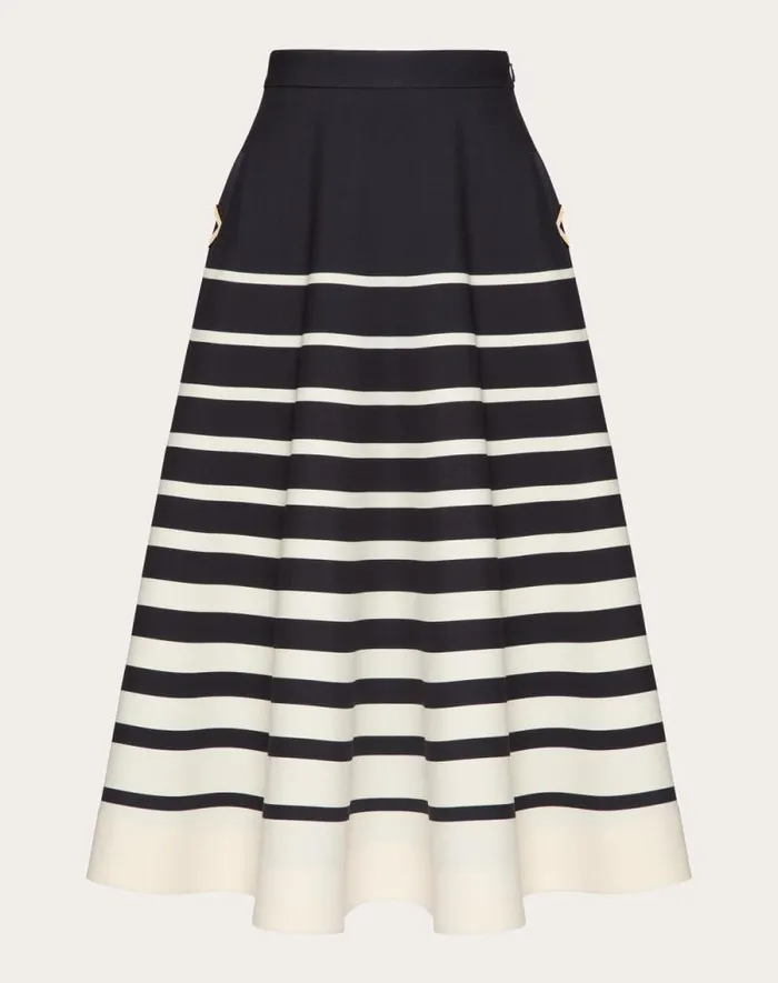 Valentino Skirts Woman Valentino Roomview Crepe Couture Midi Skirt For Woman In Ivorynavy Ivorynavy
