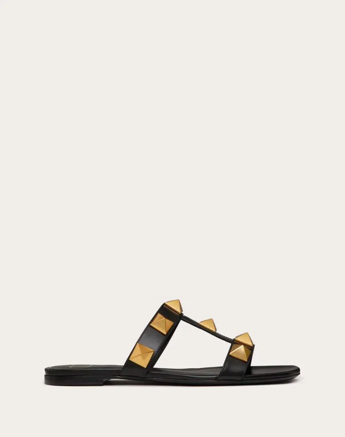 Valentino Slides And Thongs Woman Flat Roman Stud Calfskin Slide Sandal For Woman In Light Ivory Light Ivory