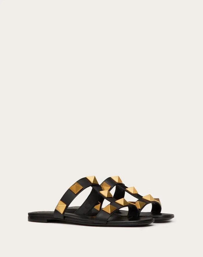 Valentino Slides And Thongs Woman Flat Roman Stud Calfskin Slide Sandal For Woman In Light Ivory Light Ivory Valentino Slides And Thongs Woman Flat Roman Stud Calfskin Slide Sandal For Woman In Light Ivory Light Ivory